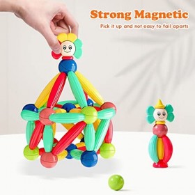 Blocs de Construction MagnéTiques,52 BâTons de Construction AimantéS,Boules MagnéTiques et Tiges,Jeux de Construction à BâTon