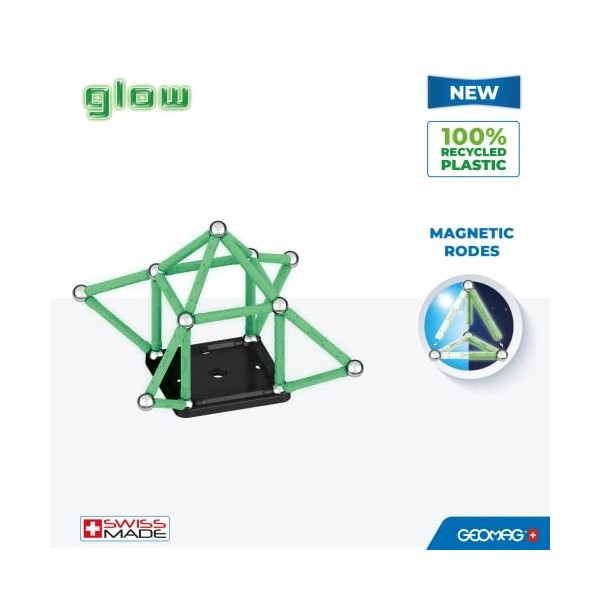 Geomag, Glow Recycled, Constructions Magnétiques Phosphorescentes, Barrettes Magnétiques Phosphorescentes, Pack de 42 Pièces,