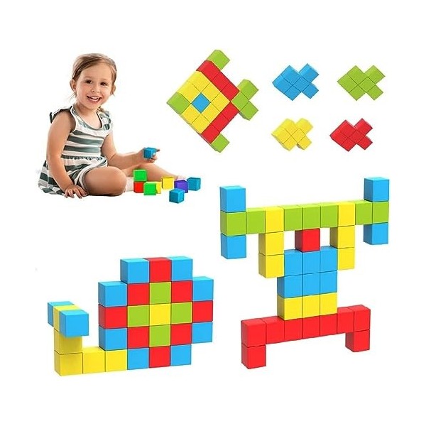 Lot de 40 Blocs de Construction magnétiques, Cubes magnétiques 3D pour Enfants, Jouets sensoriels pour Enfants, Blocs magnéti