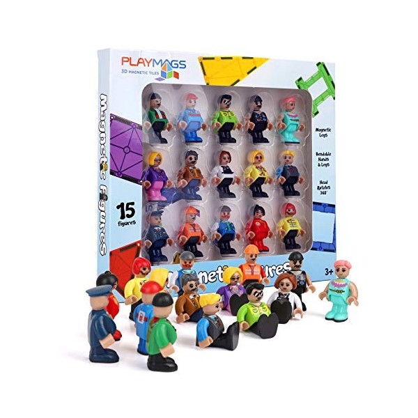 Playmags Figurines magnétiques - Ensemble de 15 Figurines - Play People Parfait pour Les tuiles magnétiques - Jouets dappren