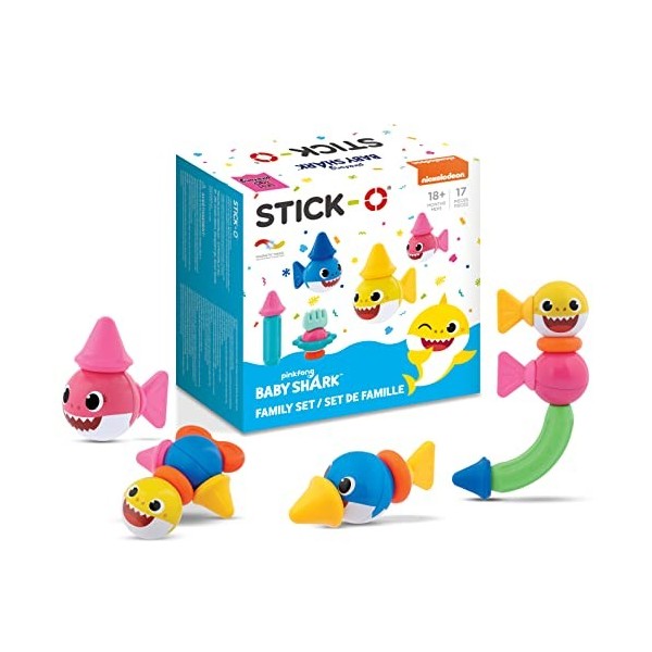 Stick-O Baby Shark Family Blocs de Construction magnétiques Jouet empilable et trieur pour Enfants préscolaires