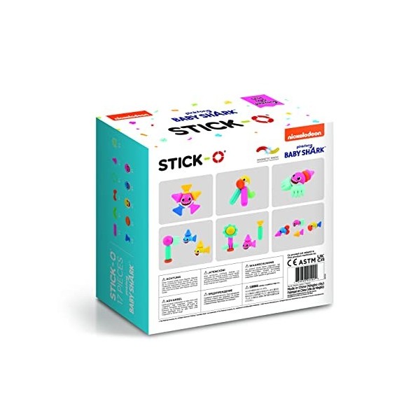 Stick-O Baby Shark Family Blocs de Construction magnétiques Jouet empilable et trieur pour Enfants préscolaires