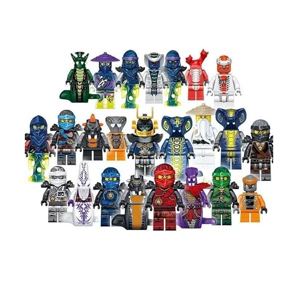 NOLLAM Lot de 24 mini figurines de jouets assemblées avec armes compatibles avec les ornements Legoo Ninjago Collection Custo