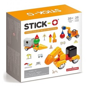 Stick-O Construction Vehicles Magnetic Building Blocks Set. Funky, Chunky Pieces to Make Diggers and Dumpers. Perfect for Lit
