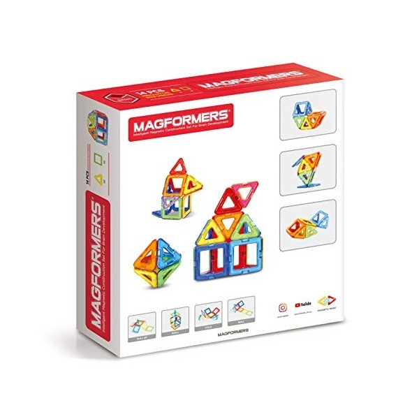 Magformers 26-Piece STEM Magnetic Tiles Toy, Used in Schools for Maths and Geometry, Rainbow-Coloured Squares and Triangles w