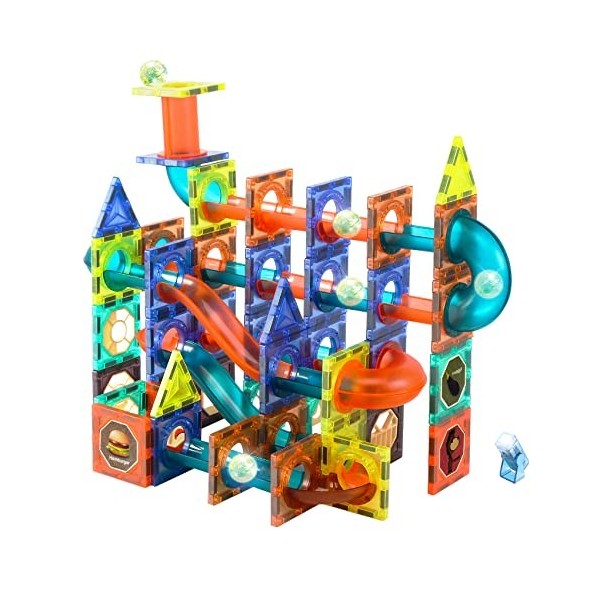 Dilhvy 110 Pièces Blocs de Construction Magnétiques - 3D Jeux Magnetique Enfant - Jouets à Piste Magnétique Jeu de Constructi