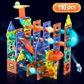 Dilhvy 110 Pièces Blocs de Construction Magnétiques - 3D Jeux Magnetique Enfant - Jouets à Piste Magnétique Jeu de Constructi