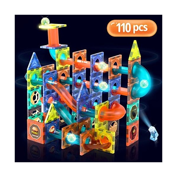Dilhvy 110 Pièces Blocs de Construction Magnétiques - 3D Jeux Magnetique Enfant - Jouets à Piste Magnétique Jeu de Constructi
