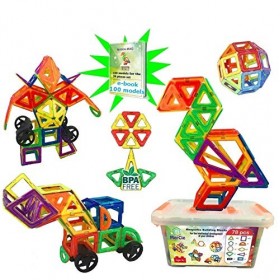 MerCie Blocs Construction magnétiques| 78 pcs + ebook 100 modèles| Briques aimantées XL sans Lettre + Boite de Rangement Plas