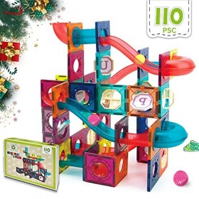 Lemmy Lot de 110 blocs de construction magnétiques,Circuit à billes,Blocs de construction éducatifs,Jouet de construction,Jou
