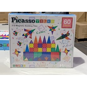 PicassoTiles Lot de 60 dalles de construction magnétiques transparentes 3D - Créativité au-delà de limagination, inspiration