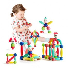 Jouets en Bois Boule magnétique et bâton Set, 78 pièces Bloc magnétique Set, éducation précoce Bricolage Assembler des Blocs 