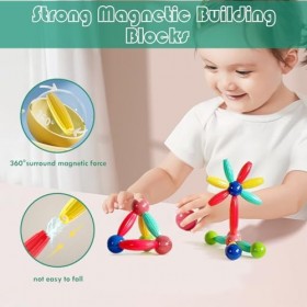 Jouets en Bois Boule magnétique et bâton Set, 78 pièces Bloc magnétique Set, éducation précoce Bricolage Assembler des Blocs 