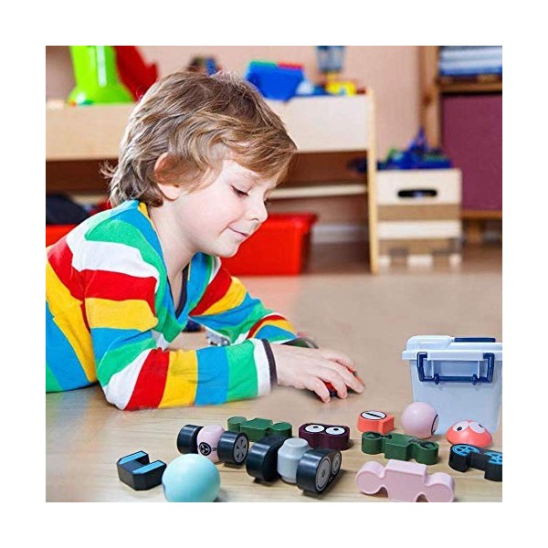 Gifts2U Lot de 35 robots magnétiques pour enfants avec boîte de rangement, jouet éducatif empilable pour garçons et filles âg