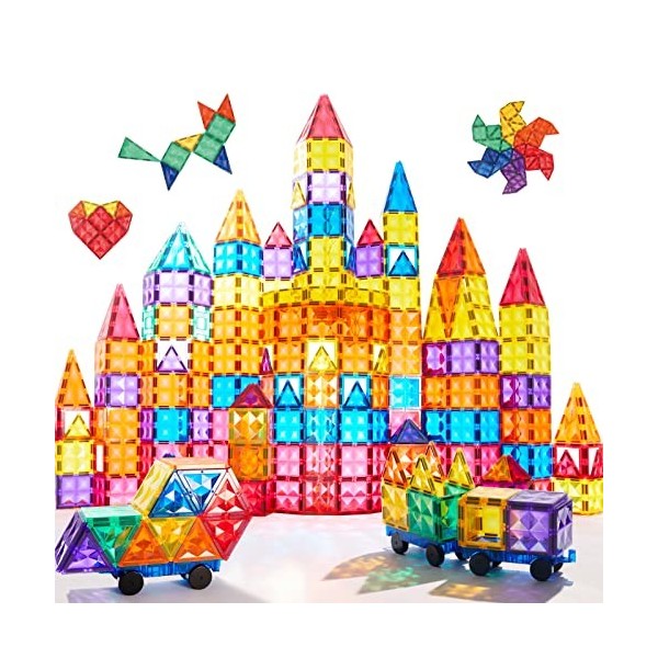 Mideer Lot de 60 carreaux magnétiques pour enfants, blocs magnétiques 3D pour tout-petits, jouets éducatifs STEM pour garçons