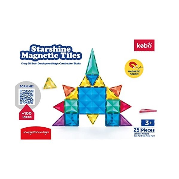 Juegaconmigo KEBO Starshine Magnetic Tiles Pièces Magnétiques Translucides Couleurs Brillantes Blocs Construction Enfants Idé