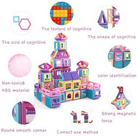 AOMIKS Blocs Magnétiques pour Enfants 173 Pièces Mini Tuiles de Construction Magnétiques Couleur Macaron Blocs de Constructio