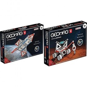 Geomag- Special Edition Rocket NASA Construction Magnétique, 810, Blanc, Gris, Rouge, 84 pièces + Lunar Rover NASA Constructi