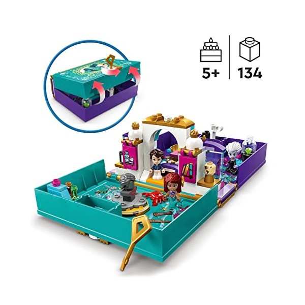 LEGO 43213 Disney Princess Le Livre d’Histoire : La Petite Sirène, Jouet avec Ariel, Prince Eric et Ursula Micro-Poupées et F