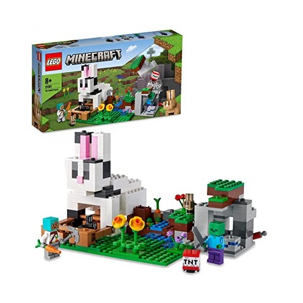 LEGO 21181 Minecraft Le Ranch Lapin, Set de Construction, Jouet Enfants dès 8 Ans avec Figurines Dresseur, Zombie, Animaux
