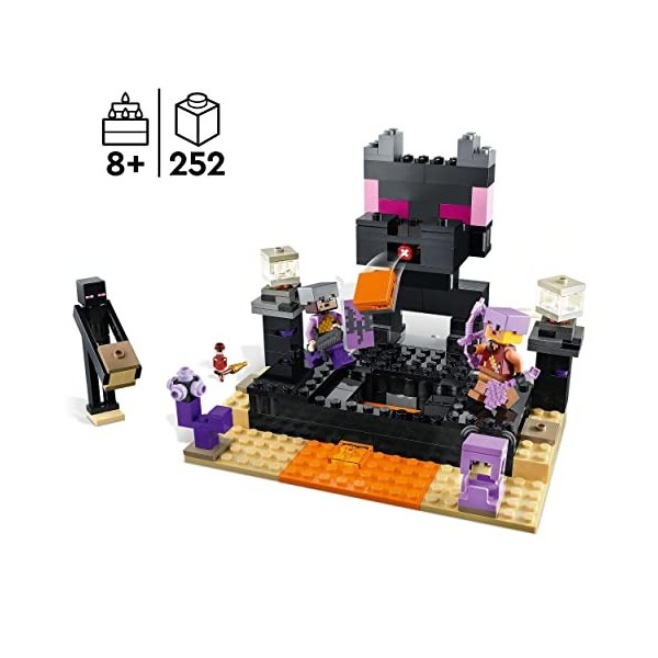 LEGO 21242 Minecraft L’Arène de l’End, Jouet de Combat avec Lave, Figurine Dragon de lEnder et Enderman, Joueur Contre Joueu