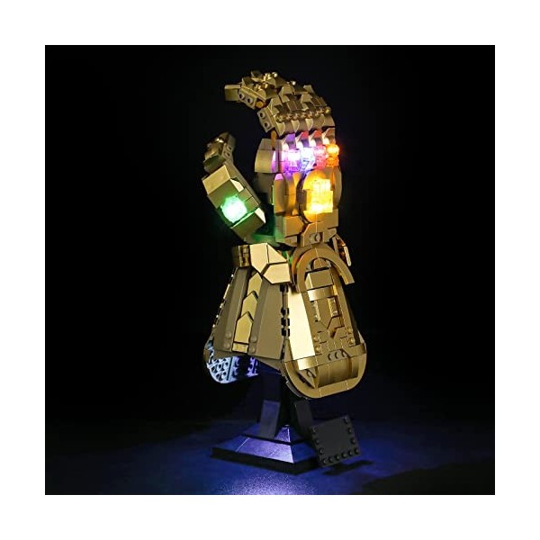 Lumière LED pour Lego 76191 Marvel Infinity Gauntlet Set Collectible Thanos Glove with Infinity Stones Building Light Kit Gif