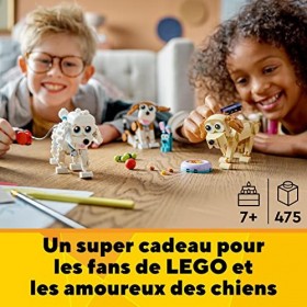 LEGO 31137 Creator 3-en-1 Adorables Chiens, Figurines de Teckel, Carlin, Caniche, Jouet de Construction pour Enfants Dès 7 An
