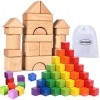 68PCS Montessori Jeux de Construction Blocs de Construction en Bois Massif Arc-en-Ciel Jouet en Bois Jeux Educatif 3 Ans Joue