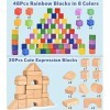 68PCS Montessori Jeux de Construction Blocs de Construction en Bois Massif Arc-en-Ciel Jouet en Bois Jeux Educatif 3 Ans Joue