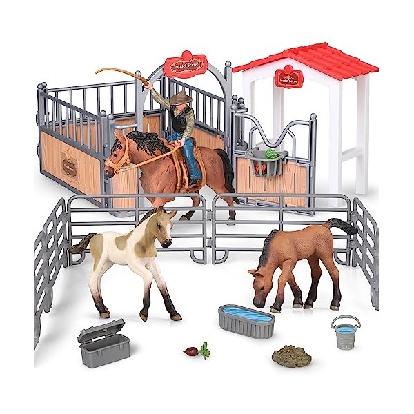 Maison de grange pour enfants - Étable - Étable - Club de cheval avec figurines de cowboy - Monde de campagne - Maisons de fe