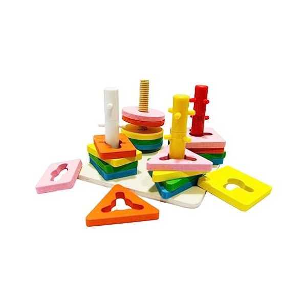 Toyvian 1 Set Enfants Jouets en Bois Jouets danimaux en Bois Blocs De Construction pour Enfants Jouets en Bois Ensemble De J