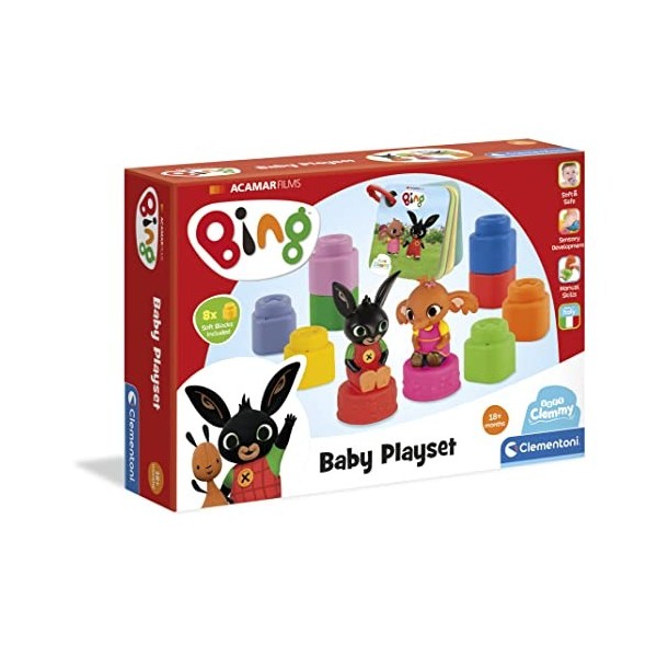 Clementoni Playset Clemmy-Briques Personnages Bing et Livre-Set Constructions Souples Enfants 18 Mois-Made in Italy, Multicol