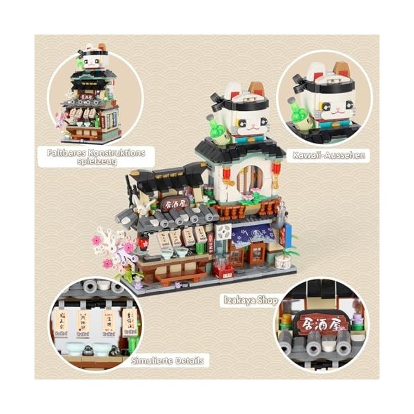 Holludle Izakaya Shop Mini blocs de construction, MOC Creative STEM Toys Friends Girl Model Set, 789 pièces blocs de serrage 