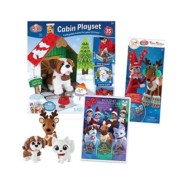 The Elf on the Shelf Elf Pets : ensemble de jeu cabane de Noël, ensemble de fête déguisée, figurines danimaux delfe multipa