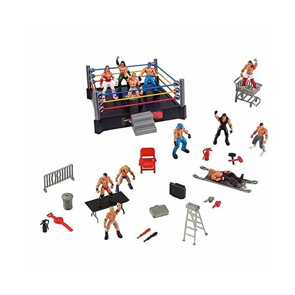 Wrestler Ring Authentic Action Figure Playset pour Enfants et Collectionneurs, Arène de 14 Pouces de Large, Entièrement charg