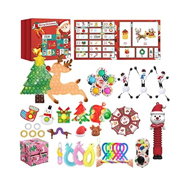 Fidget Calendrier de lAvent 2022,Calendrier de lavent Pop,24Jours Christmas Countdown Calendar Fidget Packs,Compte à Rebour