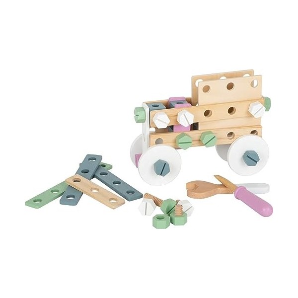 Small Foot Set de Construction Nordique en Bois,Jeu de Construction créatif avec Outils et Accessoires,pour Les Enfants de 3 