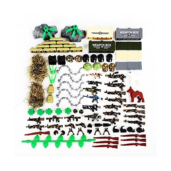 RGEAR - 98Pcs Set de Jeu Armes Militaires SWAT avec Combinaison Ghillie et Pistolets pour Figurines Militaires, Compatible av