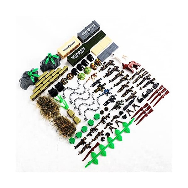 RGEAR - 98Pcs Set de Jeu Armes Militaires SWAT avec Combinaison Ghillie et Pistolets pour Figurines Militaires, Compatible av