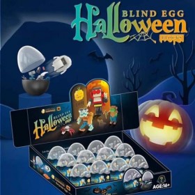 Luminova Halloween Gacha Mystery Box Set de 12 capsules surprise Halloween Kit de blocs de construction modulaires Mini pièce