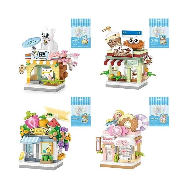 VRUCUZ Mini City Shop Street View Building Blocks, simulation créative pour animaux de compagnie, café, fruits, bonbons Bouti