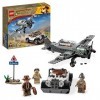 LEGO 77012 Indiana Jones La Poursuite en Avion de Combat, Jouet avec Maquette Avion et Voiture Vintage à Construire, avec 3 M
