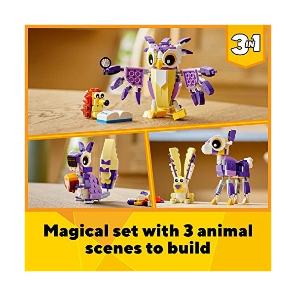 LEGO Creator 3in1 Fantasy Forest Creatures 31125 Building Kit Featuring an Owl, Rabbit and Squirrel. Animal Toys for Kids Age