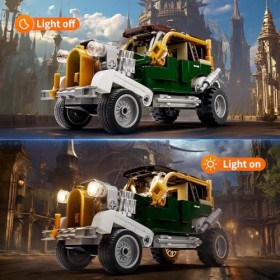FUNWHOLE Steampunk Vintage Car Lighting Building Bricks Set - LED Light Vehicle Construction Model Set 282 Pcs for Adults and