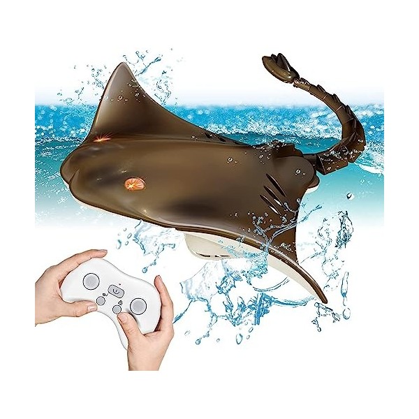 OBEST Jouet de Stingray Télécommandé pour Bateau, 2.4GHz RC Poisson Diable à Double Hélice Télécommandé Enfants Requin Bateau