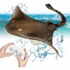 OBEST Jouet de Stingray Télécommandé pour Bateau, 2.4GHz RC Poisson Diable à Double Hélice Télécommandé Enfants Requin Bateau