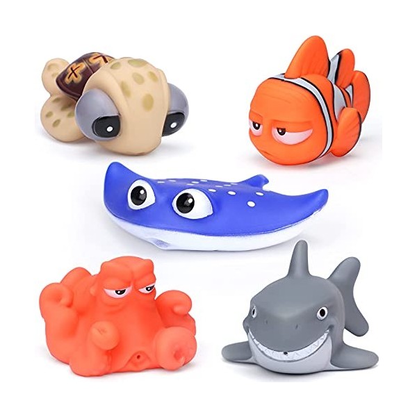 Lot de 5 jouets de bain en forme de poisson de mer pour tout-petits