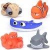 Lot de 5 jouets de bain en forme de poisson de mer pour tout-petits, animaux marins, requin, pieuvre, poisson-clown, tortue, 