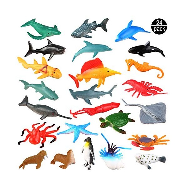 OOTSR Animaux Marins, Pack 24 Ensemble Jouet Animaux en Plastique Cynil Min Assortis, Jouets Réalistes Vie sous La Mer Figuri