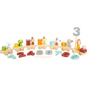 Small Foot Train danniversaire avec Animaux, 6 Wagons en Bois pour Bougies, Joliment décoré, 12347 Toys, Multicolore